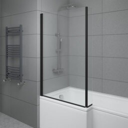 Sundaze 6mm Toughened Safety Glass L Shaped Shower Bath Screen Fixed Return Black - thumbnail 1