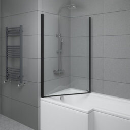 Sundaze 6mm Toughened Safety Glass L Shaped Shower Bath Screen Fixed Return Black - thumbnail 2
