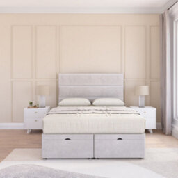 Sloomy Texas End Lift Ottoman Bed 4Ft6 With Sprung Memory Mattress - Silver Plush & Headboard- Double - thumbnail 3