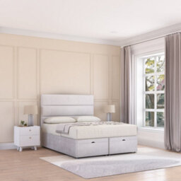 Sloomy Texas End Lift Ottoman Bed 4Ft6 With Sprung Memory Mattress - Silver Plush & Headboard- Double - thumbnail 2