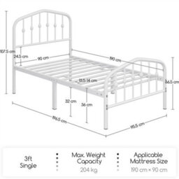 Yaheetech White 3Ft Single Metal Bed Frame With Arched Headboard And Footboard - thumbnail 4