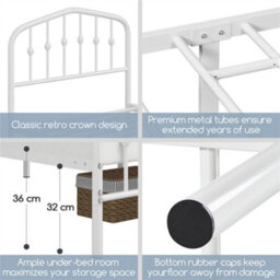 Yaheetech White 3Ft Single Metal Bed Frame With Arched Headboard And Footboard - thumbnail 8