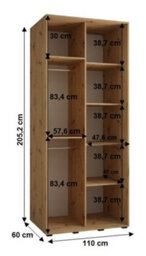 Arte Sapporo Sliding Door Wardrobe - Stylish And Compact - Oak Artisan (H)2050mm (W)1100mm (D)600mm - thumbnail 5
