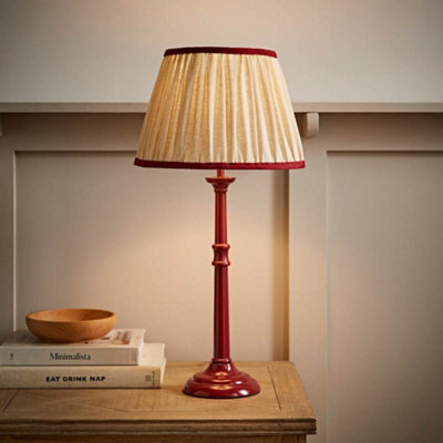 Valuelights Clara Burgundy Candlestick Table Lamp With Linen Pleated Shade - image 1