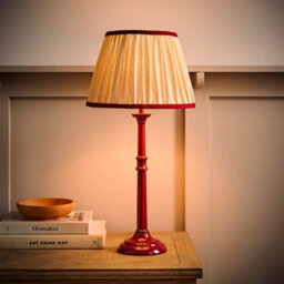 Valuelights Clara Burgundy Candlestick Table Lamp With Linen Pleated Shade - thumbnail 5
