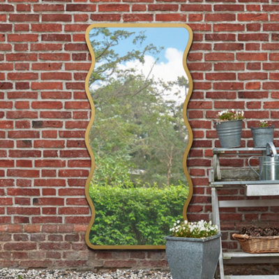 Mirroroutlet The Fluctus Gold Metal Wavy Framed Garden Wall Mirror 170Cm X 80Cm - image 1