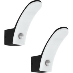 2 Pack Ip44 Outdoor Wall Light With Pir Sensor - Stylish Black Aluminium 11W Led
