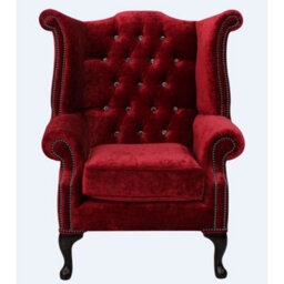 Chesterfield Crystal High Back Wing Chair Modena Pillarbox Red Real Velvet In Queen Anne Style - thumbnail 1