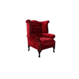Chesterfield Crystal High Back Wing Chair Modena Pillarbox Red Real Velvet In Queen Anne Style - thumbnail 4