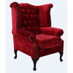 Chesterfield Crystal High Back Wing Chair Modena Pillarbox Red Real Velvet In Queen Anne Style - thumbnail 3
