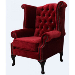Chesterfield Crystal High Back Wing Chair Modena Pillarbox Red Real Velvet In Queen Anne Style - thumbnail 2