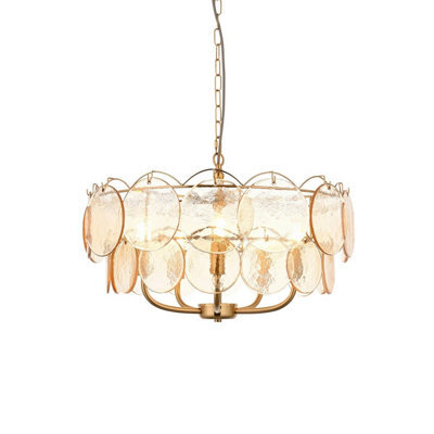 Luminosa Lighting Luminosa Thistle Pendant Ceiling Light Brushed Aged Brass Plate & Handmade Champagne Glass 5 X 7W Led E14 - image 1