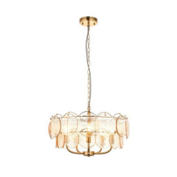 Luminosa Lighting Luminosa Thistle Pendant Ceiling Light Brushed Aged Brass Plate & Handmade Champagne Glass 5 X 7W Led E14 - thumbnail 6