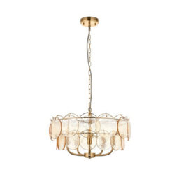 Luminosa Lighting Luminosa Thistle Pendant Ceiling Light Brushed Aged Brass Plate & Handmade Champagne Glass 5 X 7W Led E14 - thumbnail 7