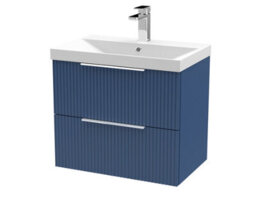 Hudson Reed Fluted Wall Hung 2-Drawer Vanity And Thin-Edge Basin, Contemporary Sink Vanity Unit, Satin Blue, 600mm - thumbnail 4