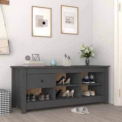 Berkfield Shoe Cabinet Grey 110X38X45.5 Cm Solid Wood Pine - image 1