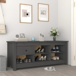 Berkfield Shoe Cabinet Grey 110X38X45.5 Cm Solid Wood Pine