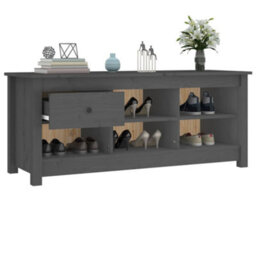 Berkfield Shoe Cabinet Grey 110X38X45.5 Cm Solid Wood Pine - thumbnail 8