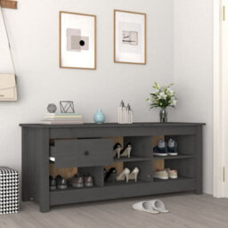 Berkfield Shoe Cabinet Grey 110X38X45.5 Cm Solid Wood Pine - thumbnail 6