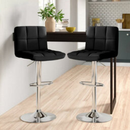 Set Of Two Neo Black Faux Leather Bar Stools With Polished Chrome Legs - thumbnail 1