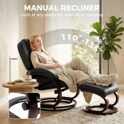 Homcom Recliner Chair With Footstool, Swivel Recliner Armchair, Black - thumbnail 4