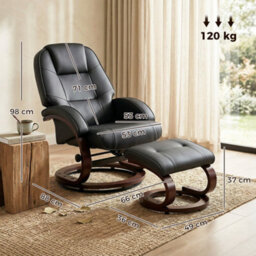 Homcom Recliner Chair With Footstool, Swivel Recliner Armchair, Black - thumbnail 3