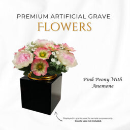 Premium Artificial Grave Flowers - 25Cm Pink Peony With Anemone Memorial Vase Pot - thumbnail 4