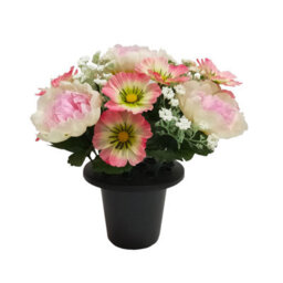 Premium Artificial Grave Flowers - 25Cm Pink Peony With Anemone Memorial Vase Pot - thumbnail 3