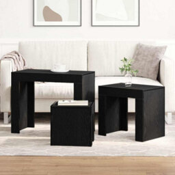 Berkfield 3-Piece Nesting Coffee Table Set - Black Oak Engineered Wood - thumbnail 4