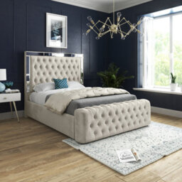 Marino Mirror Upholstered Soft Velvet Bed Frame - Cream - thumbnail 1