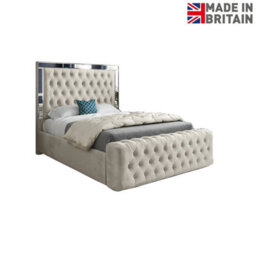 Marino Mirror Upholstered Soft Velvet Bed Frame - Cream - thumbnail 6