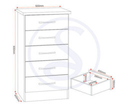 Seconique Nevada 5 Drawer Narrow Chest White Gloss - thumbnail 9