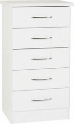 Seconique Nevada 5 Drawer Narrow Chest White Gloss