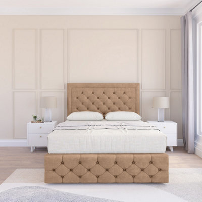 "Sloomy 4Ft Vienna Naples Sand Bed Set With 2 Drawers & Footboard, Mattress & 54"" Headboard - Small Double"