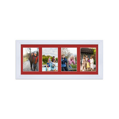 AK Frames 50X20Cm White Classic Multi Photo Frame With Crimson Mount - Holds 4 Apertures (4X) 6X4 Photos - image 1