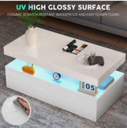High Gloss Led Coffee Table With Storage Wooden 2 Drawer Living Room Furniture - thumbnail 3