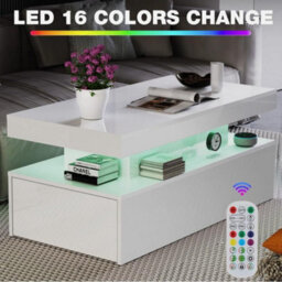 High Gloss Led Coffee Table With Storage Wooden 2 Drawer Living Room Furniture - thumbnail 2
