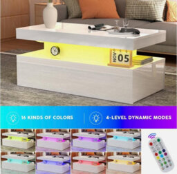 High Gloss Led Coffee Table With Storage Wooden 2 Drawer Living Room Furniture - thumbnail 5