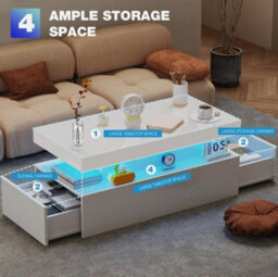 High Gloss Led Coffee Table With Storage Wooden 2 Drawer Living Room Furniture - thumbnail 4