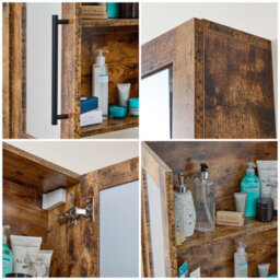 Homestylestore 900 X 650mm Dark Oak Wall Mounted Mirrored Door Bathroom Cabinet And Black T Bar Handles - thumbnail 3