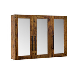 Homestylestore 900 X 650mm Dark Oak Wall Mounted Mirrored Door Bathroom Cabinet And Black T Bar Handles - thumbnail 1
