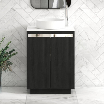 Royal Bathrooms Orion 600mm Hale Black Floor Standing Plain White Countertop Vanity Unit 2 Door With Art Basin & Chrome Accent Trim - image 1