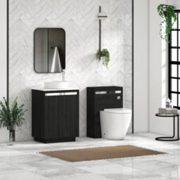 Royal Bathrooms Orion 600mm Hale Black Floor Standing Plain White Countertop Vanity Unit 2 Door With Art Basin & Chrome Accent Trim - thumbnail 3