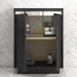 Royal Bathrooms Orion 600mm Hale Black Floor Standing Plain White Countertop Vanity Unit 2 Door With Art Basin & Chrome Accent Trim - thumbnail 4