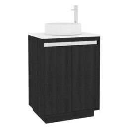 Royal Bathrooms Orion 600mm Hale Black Floor Standing Plain White Countertop Vanity Unit 2 Door With Art Basin & Chrome Accent Trim - thumbnail 6