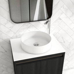 Royal Bathrooms Orion 600mm Hale Black Floor Standing Plain White Countertop Vanity Unit 2 Door With Art Basin & Chrome Accent Trim - thumbnail 5