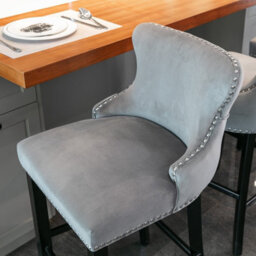 HomeTouch Set Of 2 Contemporary Velvet Upholstered Wing-Back Barstools Grey - thumbnail 5