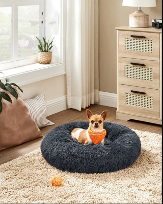 LEDREM Fluffy Calming Donut Dog Bed With Removable, Washable Cover, Dark Grey - image 1