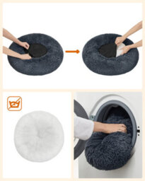 LEDREM Fluffy Calming Donut Dog Bed With Removable, Washable Cover, Dark Grey - thumbnail 5