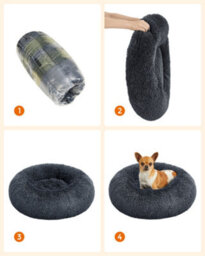 LEDREM Fluffy Calming Donut Dog Bed With Removable, Washable Cover, Dark Grey - thumbnail 6